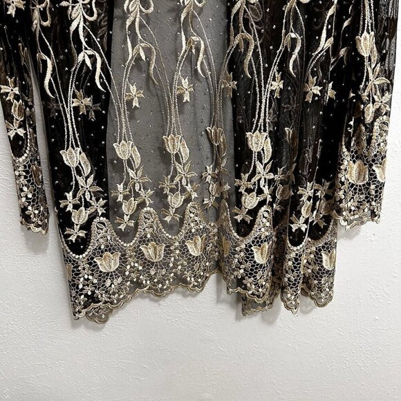 VTG 90s Vonda D’s Black Cream Floral Sheer Mesh Jacket Open Front Beaded Size L - Picture 10 of 12